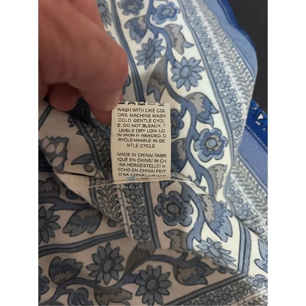 Blue & White Floral Puff Sleeve Flowy Midi Dress Smocked Waist M NWOT - Picture 13 of 13